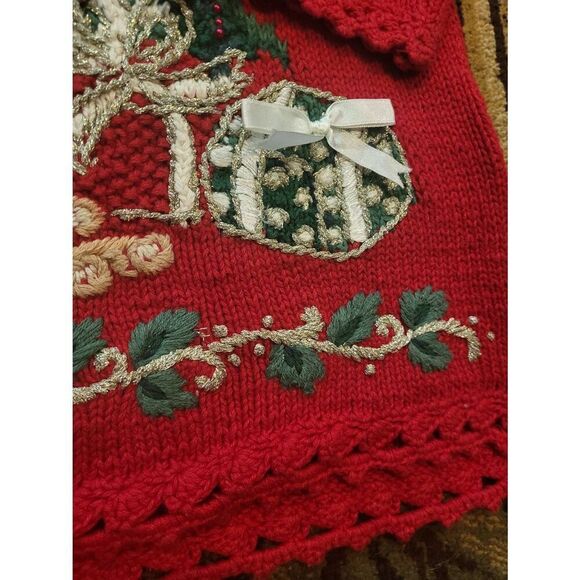 Vintage 90s Tiara Sweater Women's Medium Red Christmas Tree Ugly Embroidered - Picture 4 of 4